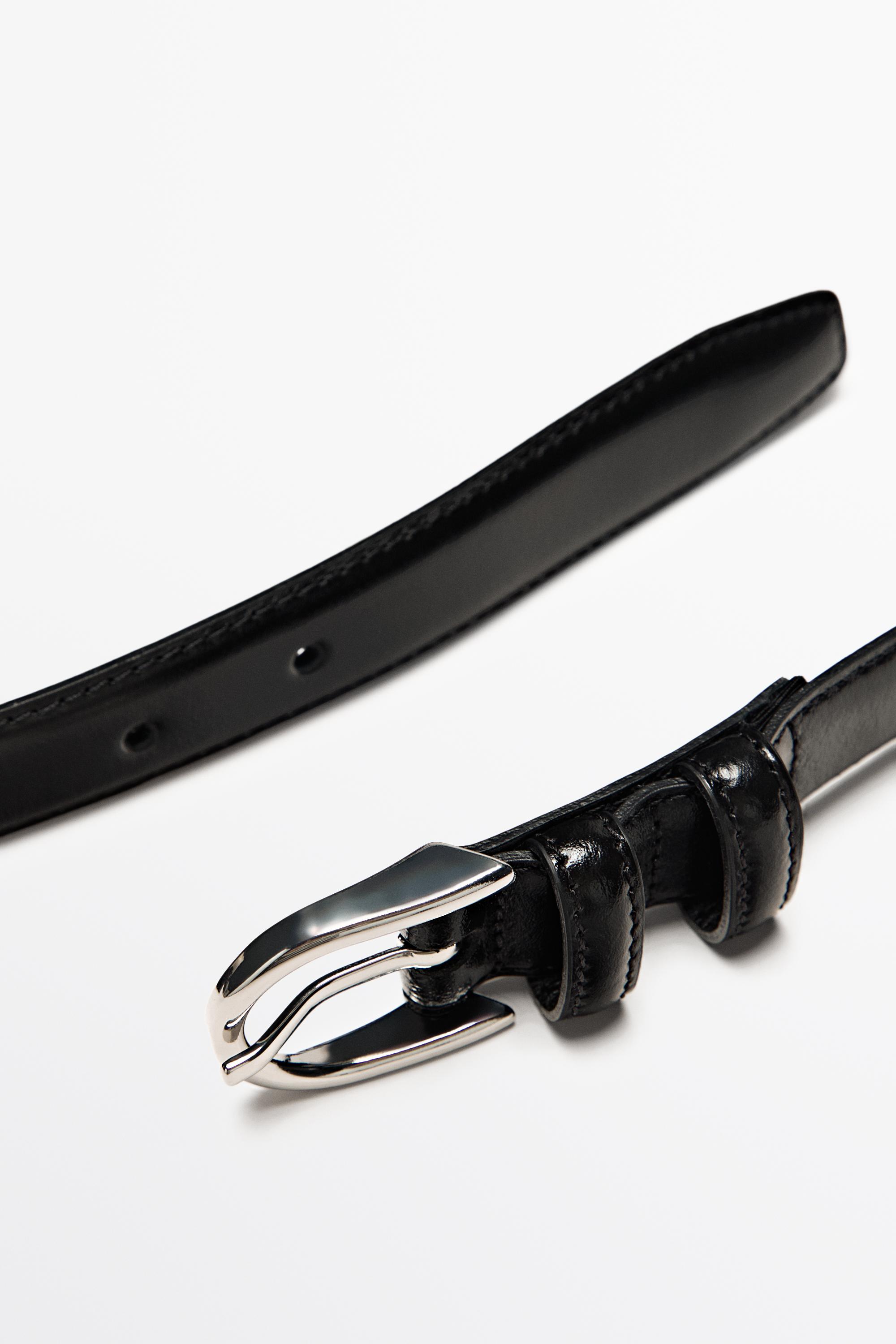 Nappa leather belt with topstitching and oval buckle